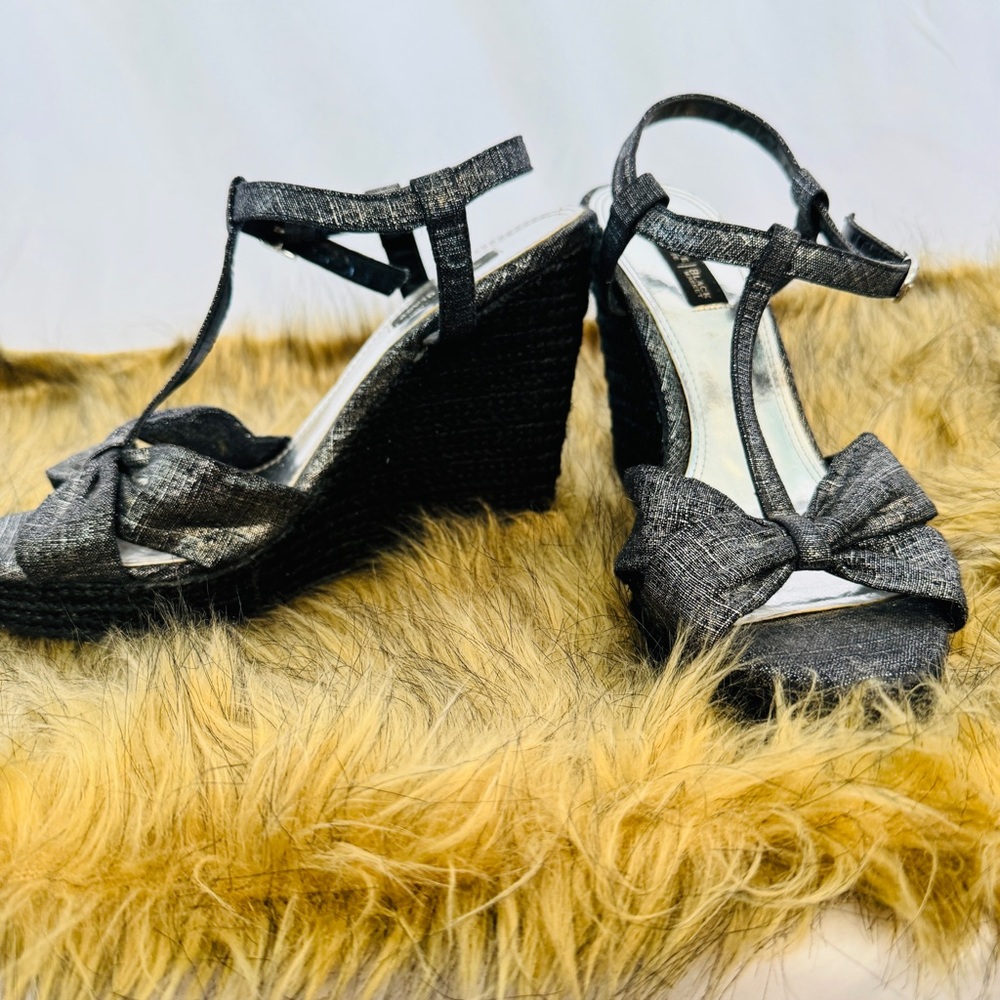 White House Black Market Sophie Denim Espadrille Wedge Sandals Sz 7.5